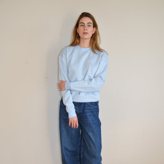 Essential light blue crewneck sweater with relaxed fit, stylish and cozy comfort for every occasion.